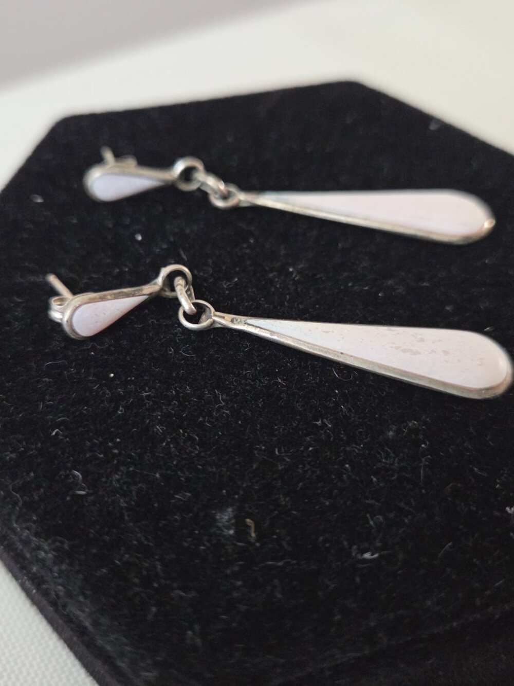 Vintage Angela Gasper Zuni MOP Sterling Silver Dangle Earrings